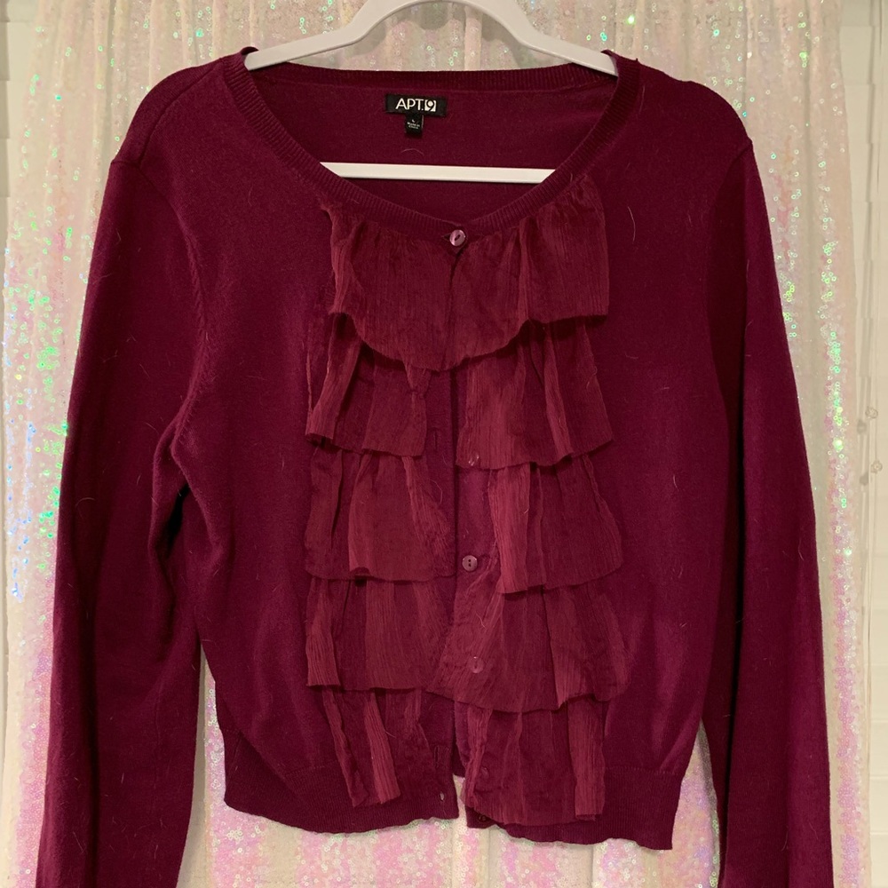 Purple Cardigan with Ruffle Front